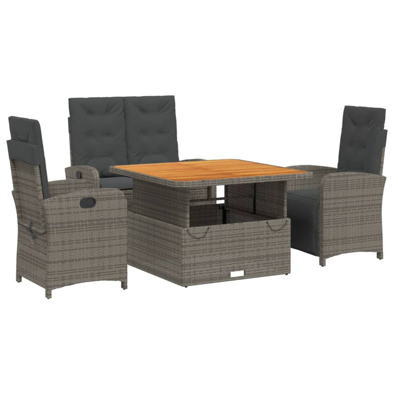 Set mobilier de grădină cu perne, 4 piese, gri, poliratan