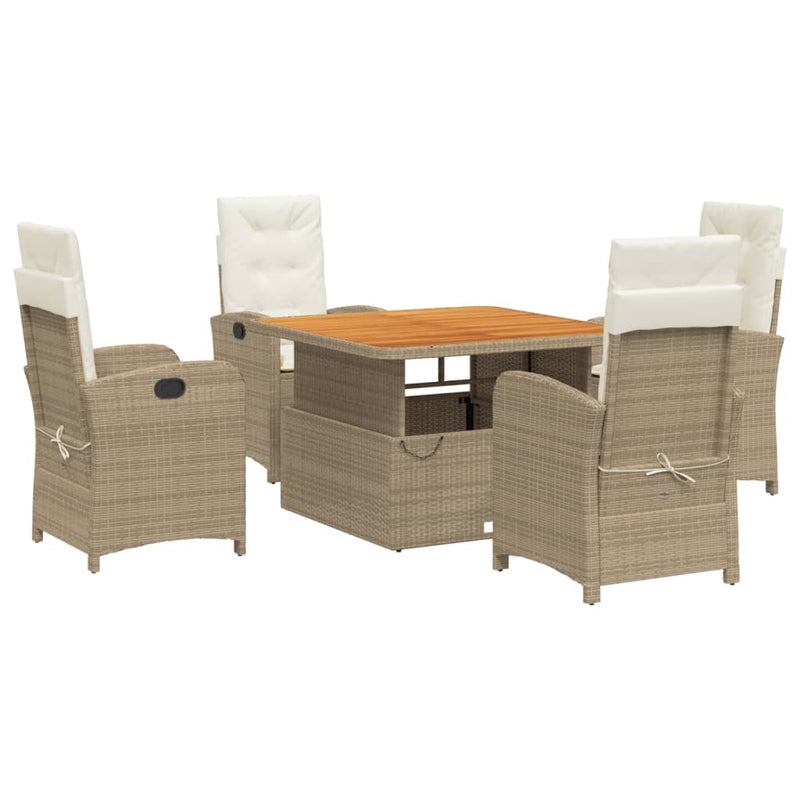 Set mobilier de grădină cu perne, 5 piese, bej, poliratan