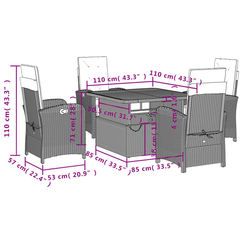Set mobilier de grădină cu perne, 5 piese, bej, poliratan