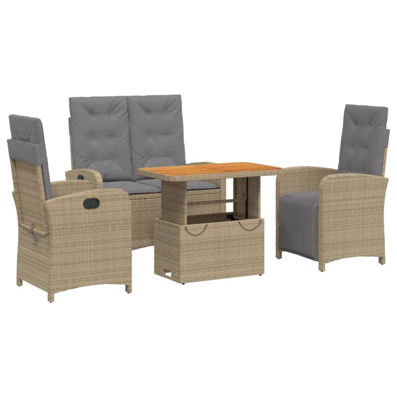 Set canapele de grădină, 4 piese, cu perne, bej, poliratan