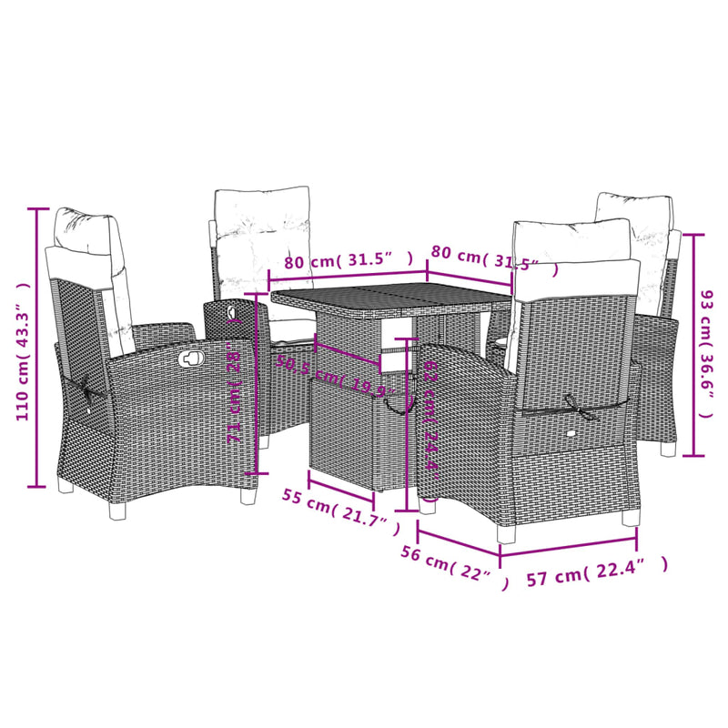 Set mobilier de grădină cu perne, 5 piese, negru, poliratan