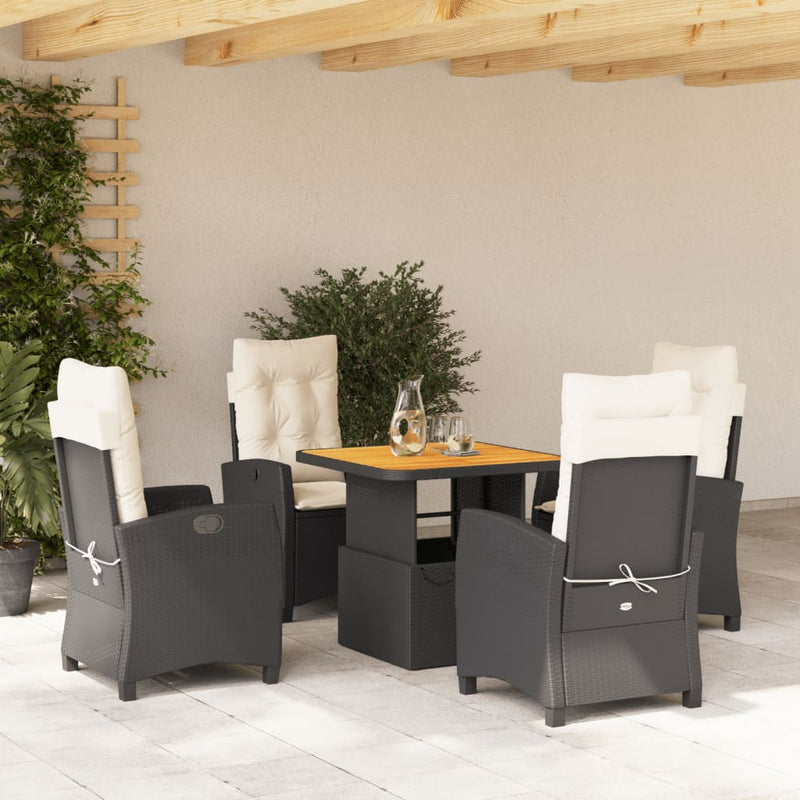 Set mobilier de grădină cu perne, 5 piese, negru, poliratan