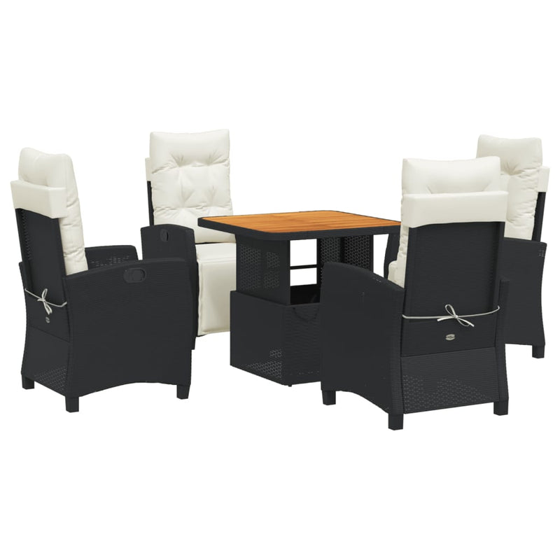Set mobilier de grădină cu perne, 5 piese, negru, poliratan