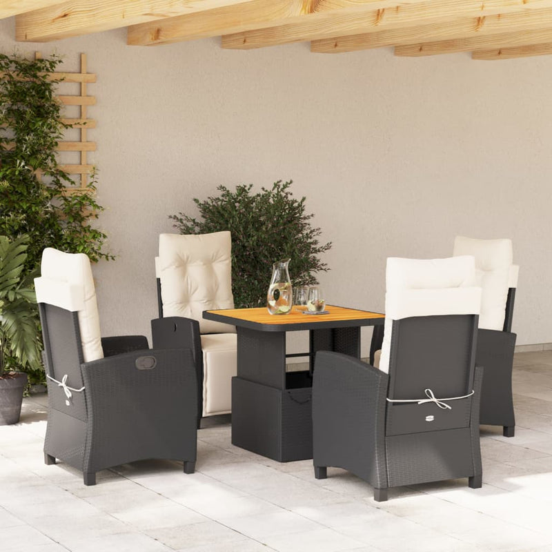 Set mobilier de grădină cu perne, 5 piese, negru, poliratan