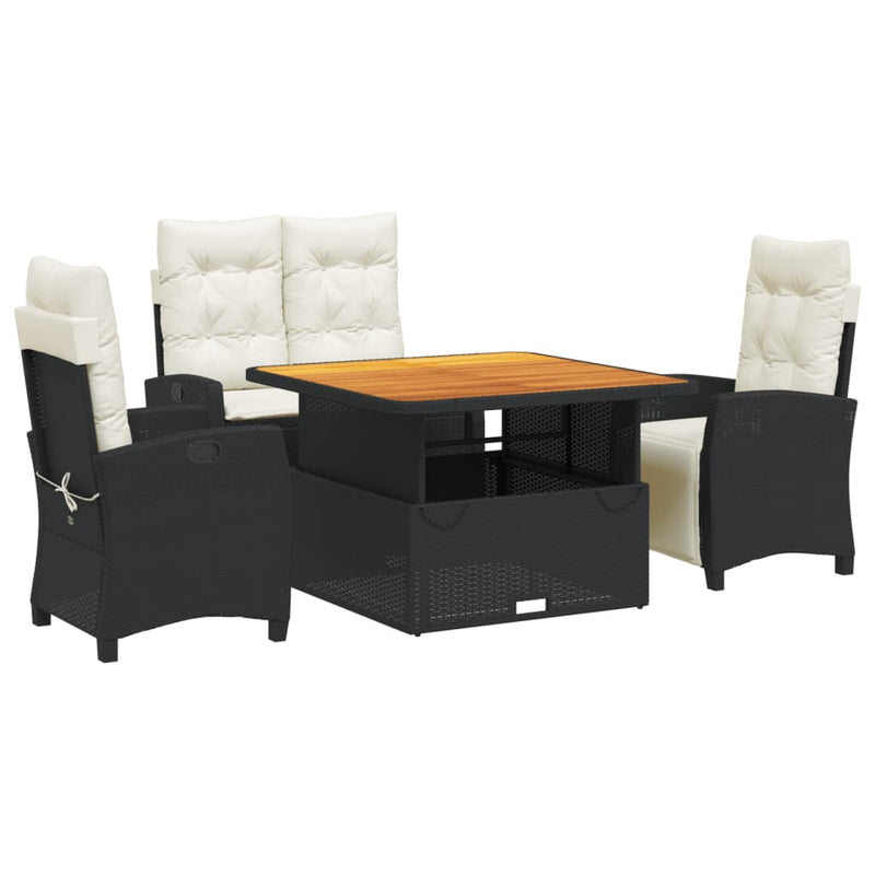 Set mobilier de grădină cu perne, 4 piese, negru, poliratan