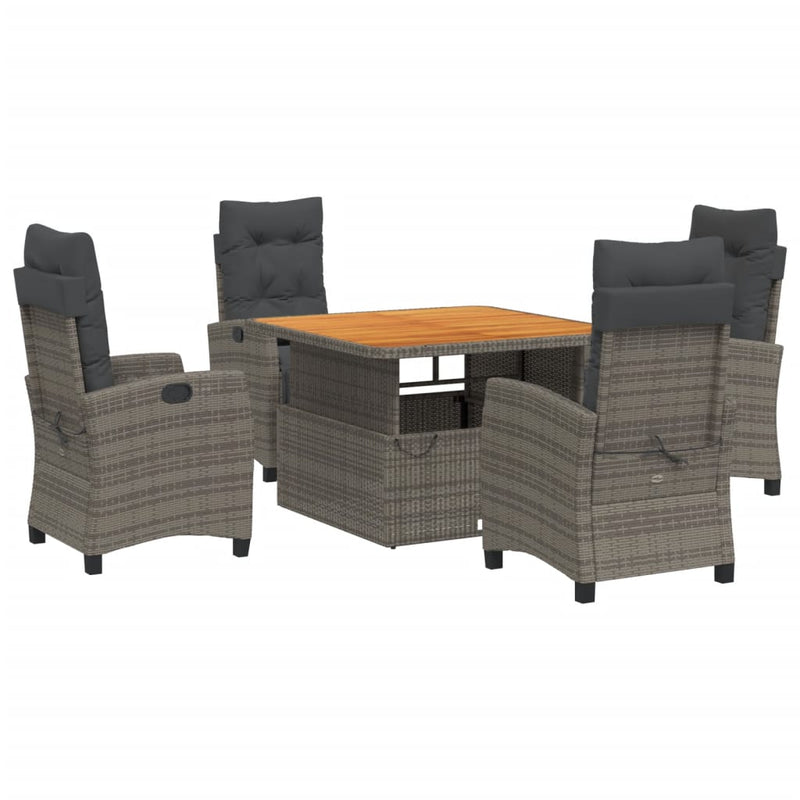 Set mobilier de grădină cu perne, 5 piese, gri, poliratan