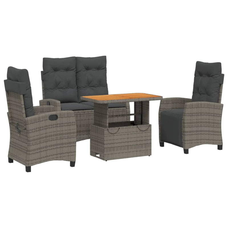 Set mobilier de grădină cu perne, 4 piese, gri, poliratan