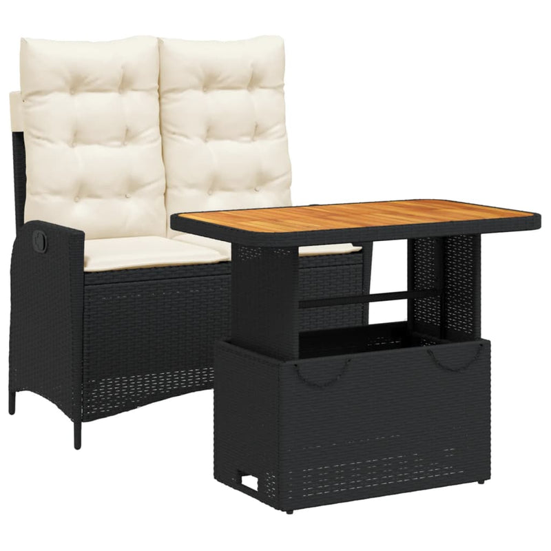 Set mobilier de grădină cu perne, 2 piese, negru, poliratan