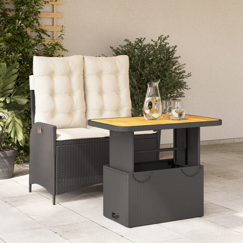 Set mobilier de grădină cu perne, 2 piese, negru, poliratan