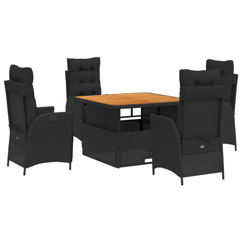 Set mobilier de grădină cu perne, 5 piese, negru, poliratan