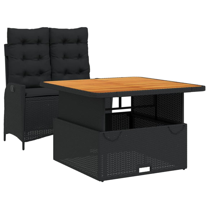 Set mobilier de grădină cu perne, 2 piese, negru, poliratan