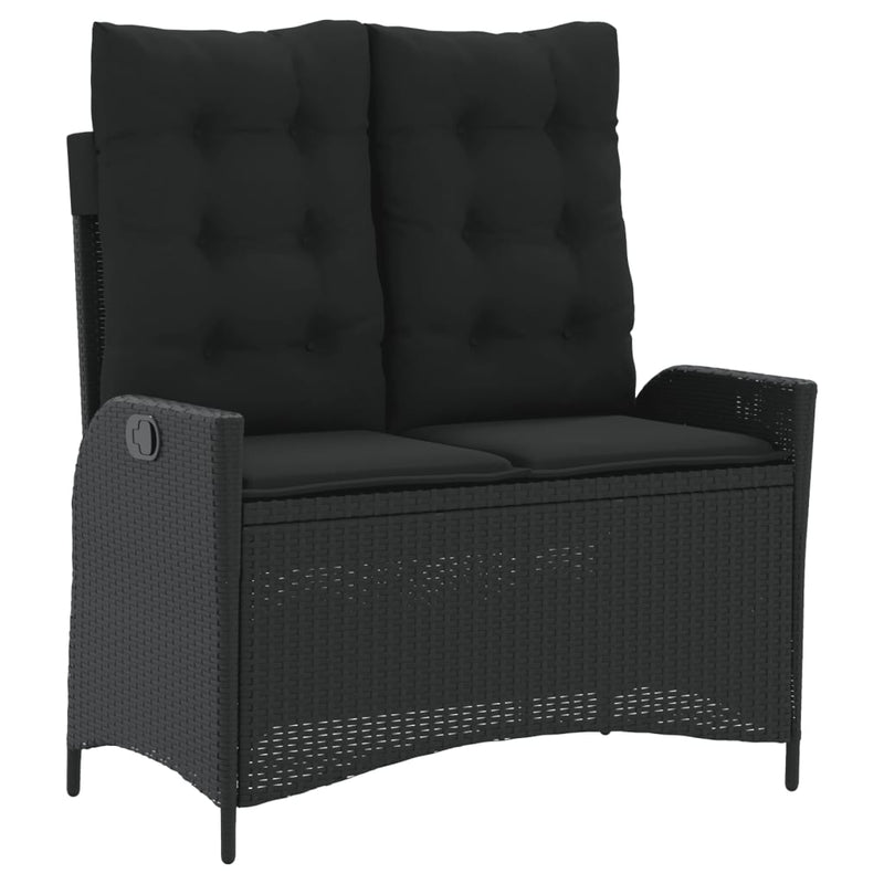 Set mobilier de grădină cu perne, 2 piese, negru, poliratan