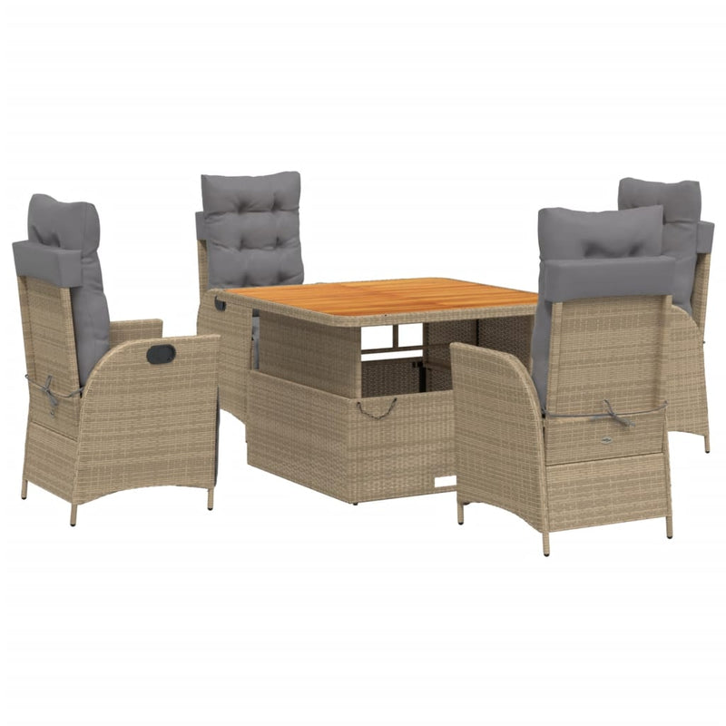 Set mobilier de grădină cu perne, 5 piese, bej, poliratan