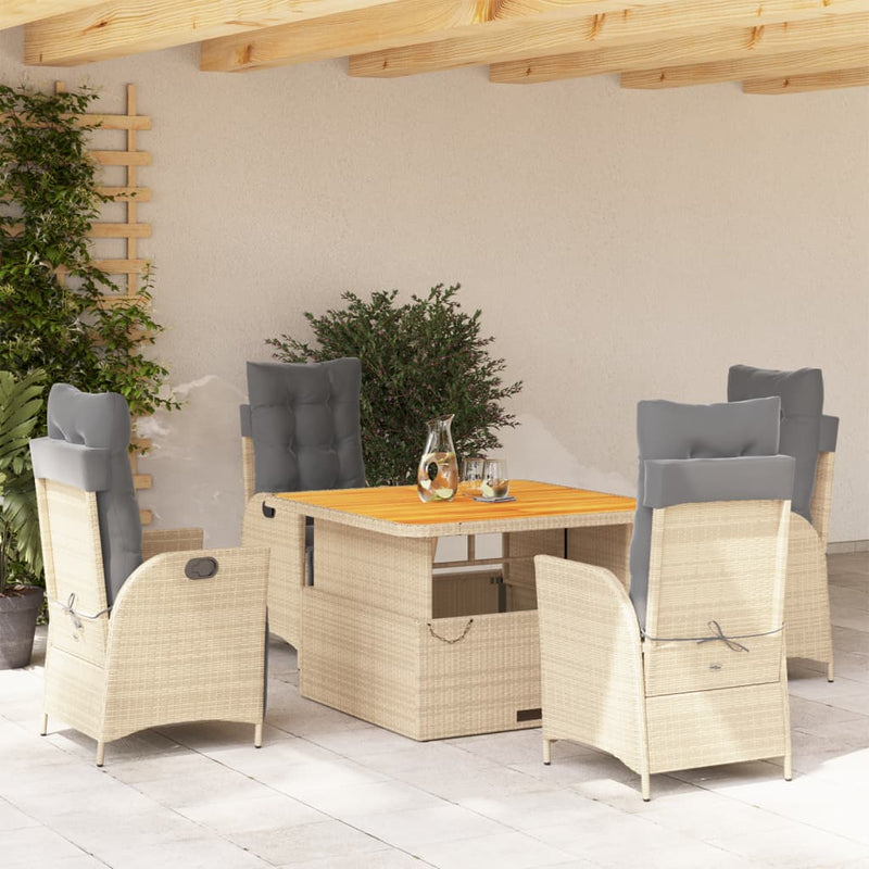 Set mobilier de grădină cu perne, 5 piese, bej, poliratan