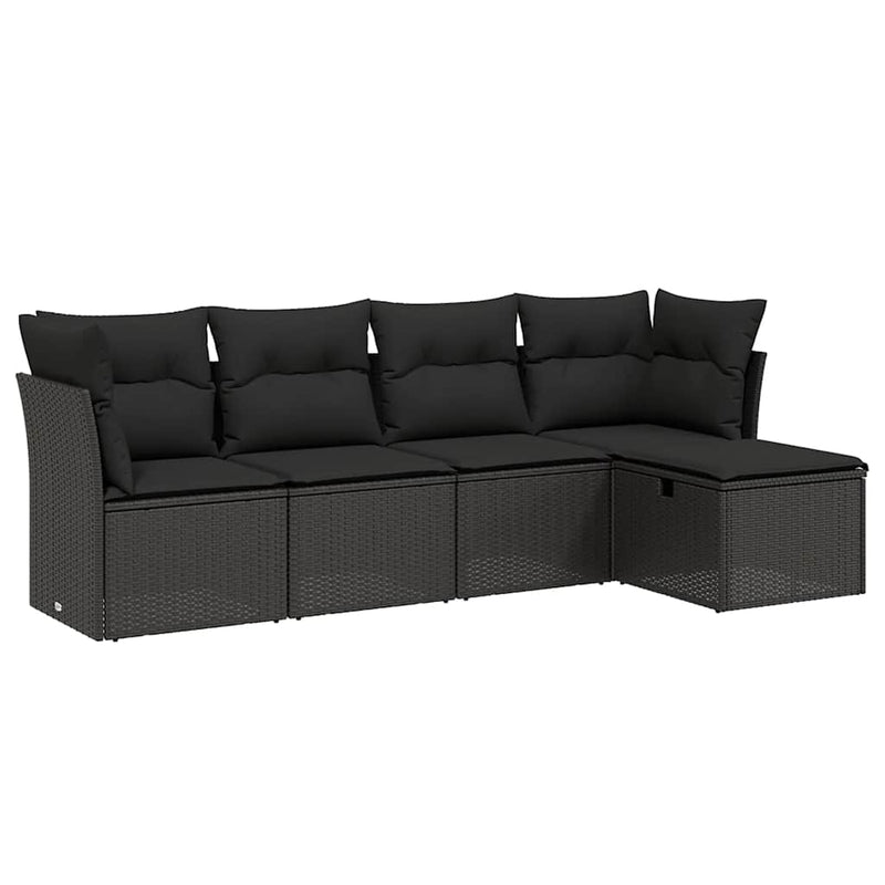 Set mobilier de grădină cu perne, 5 piese, negru, poliratan