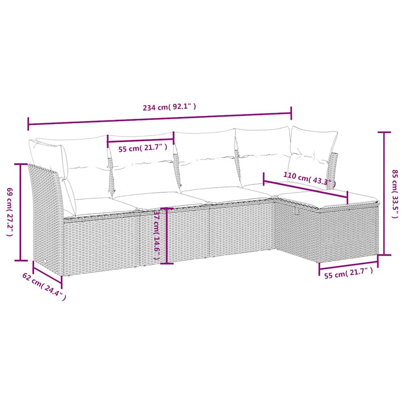 Set mobilier de grădină cu perne, 5 piese, negru, poliratan