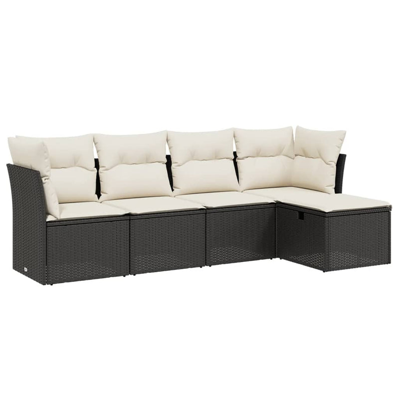 Set mobilier de grădină cu perne, 5 piese, negru, poliratan