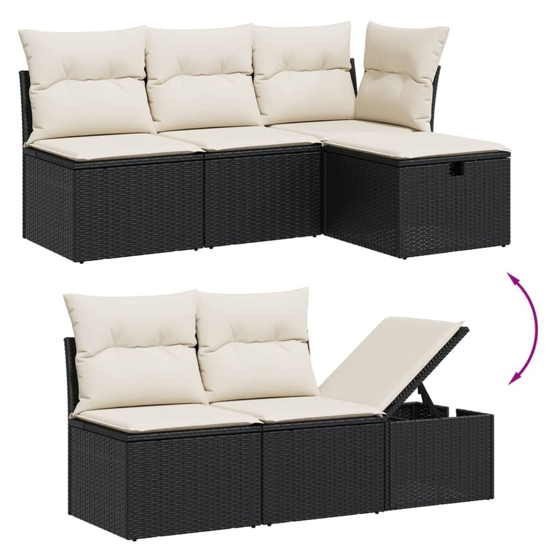 Set mobilier de grădină cu perne, 5 piese, negru, poliratan