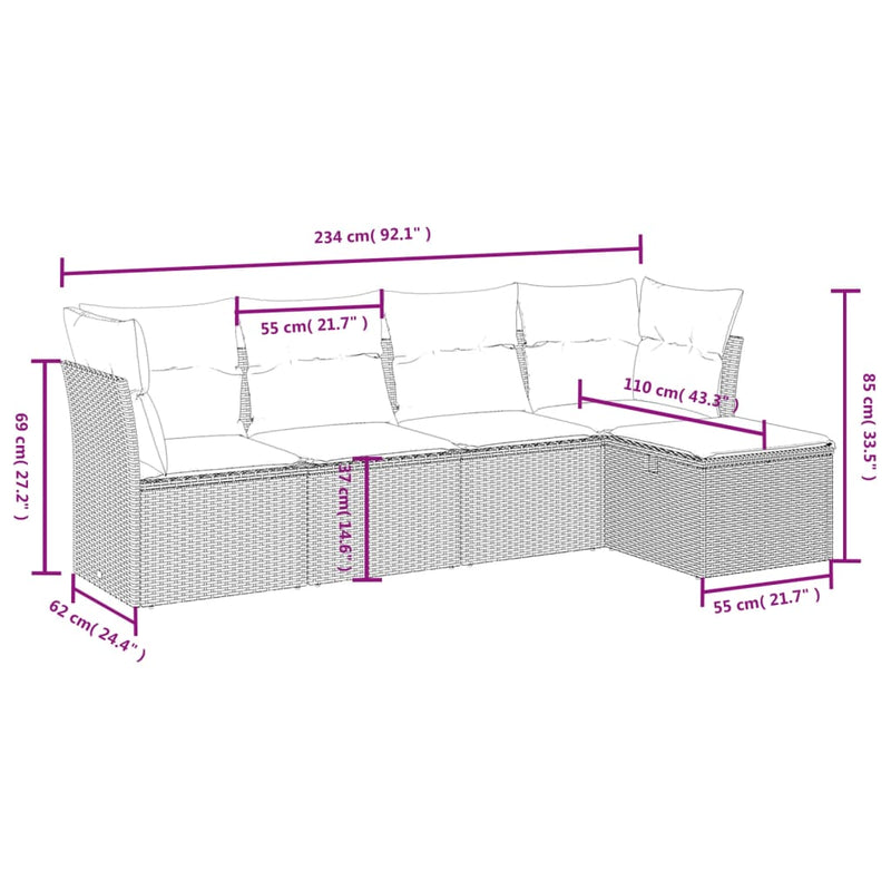 Set mobilier de grădină cu perne, 5 piese, negru, poliratan
