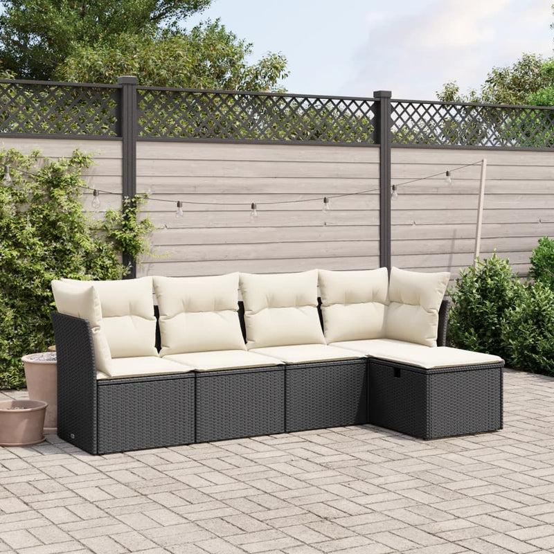 Set mobilier de grădină cu perne, 5 piese, negru, poliratan