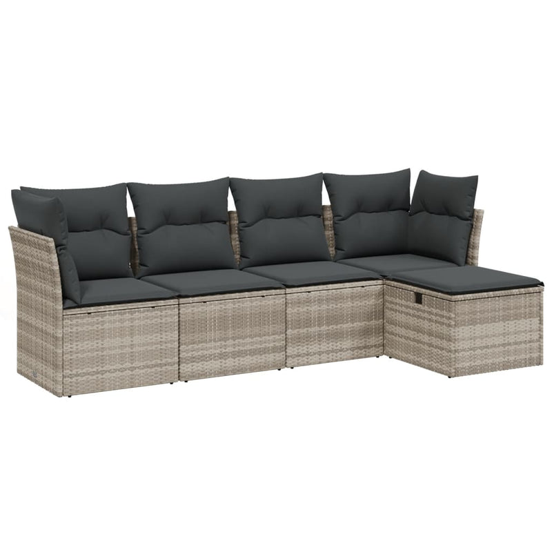 Set canapele de grădină cu perne, 5 piese gri deschis poliratan