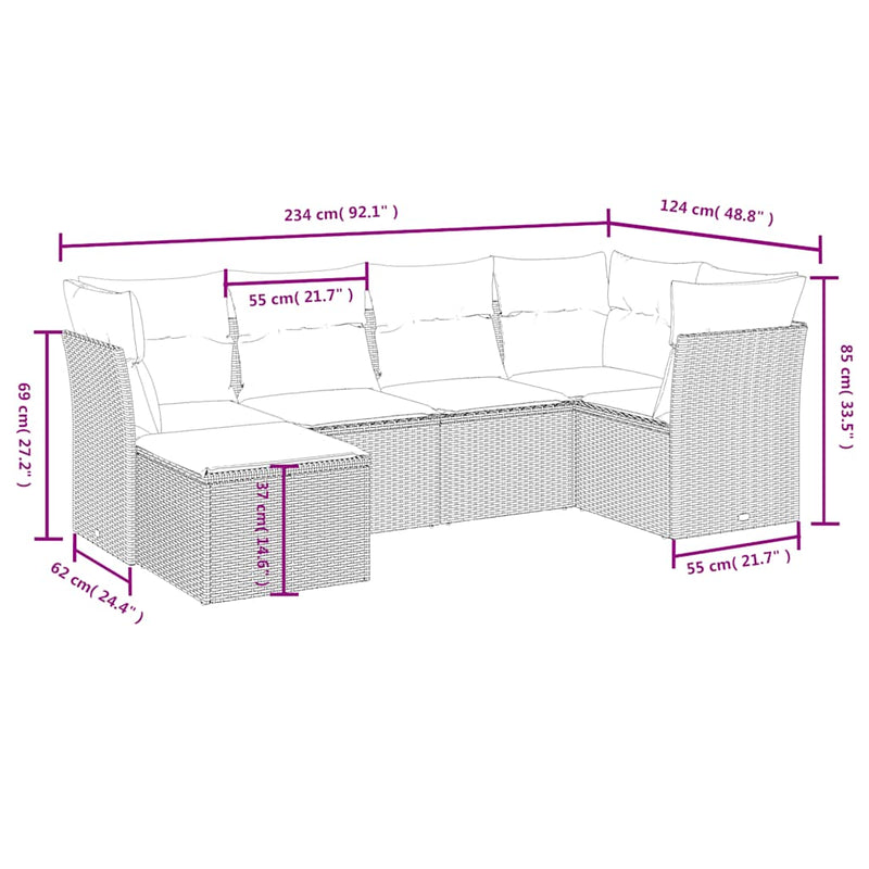 Set mobilier de grădină cu perne, 6 piese, negru, poliratan