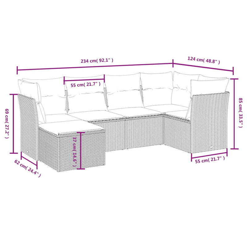 Set canapele de grădină cu perne, 6 piese gri deschis poliratan