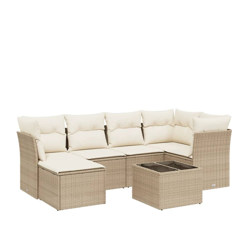 Set canapele de grădină, 7 piese, cu perne, bej, poliratan