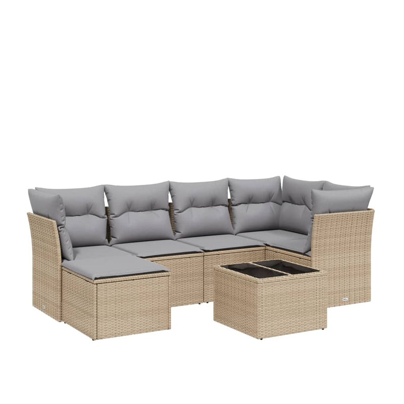 Set canapele de grădină, 7 piese, cu perne, bej, poliratan
