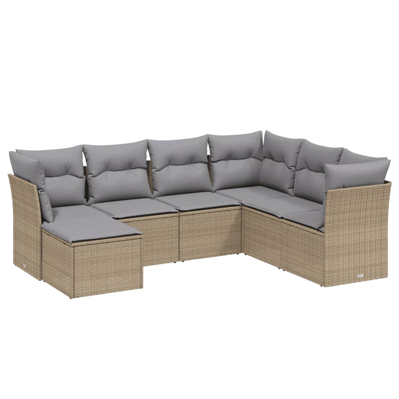 Set canapele de grădină, 7 piese, cu perne, bej, poliratan