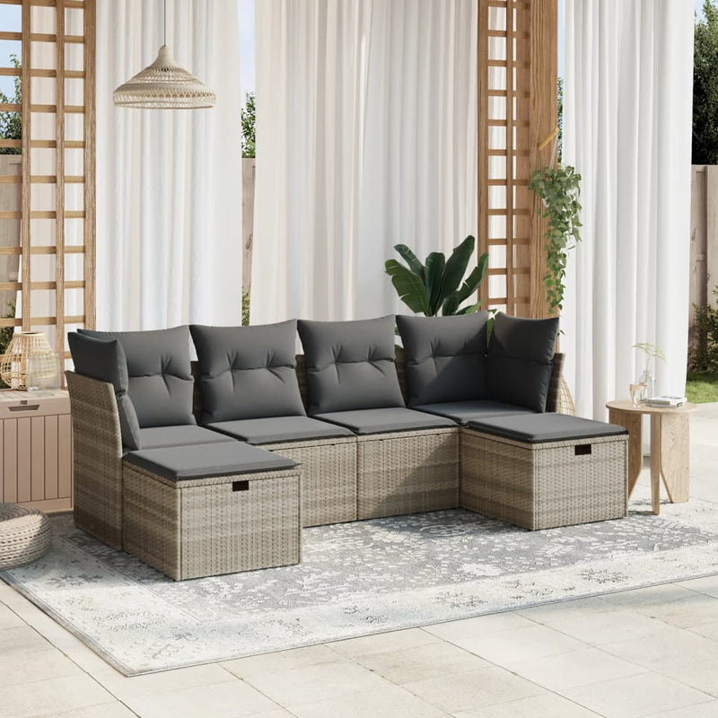 Set canapele de grădină cu perne, 6 piese gri deschis poliratan