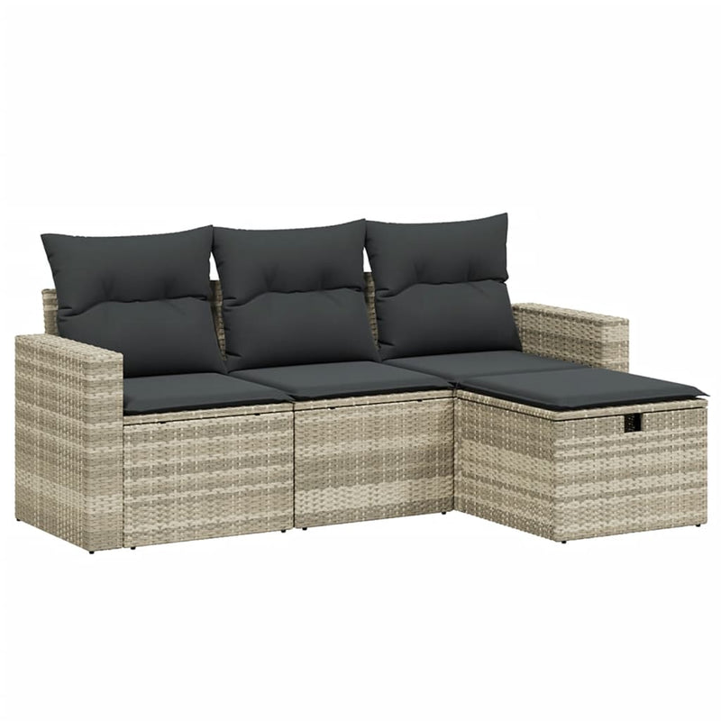 Set canapea de grădină cu perne, 4 piese, gri deschis poliratan