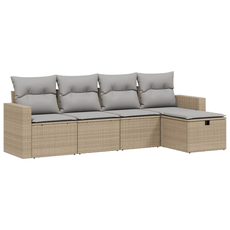Set canapele de grădină, 5 piese, cu perne, bej, poliratan