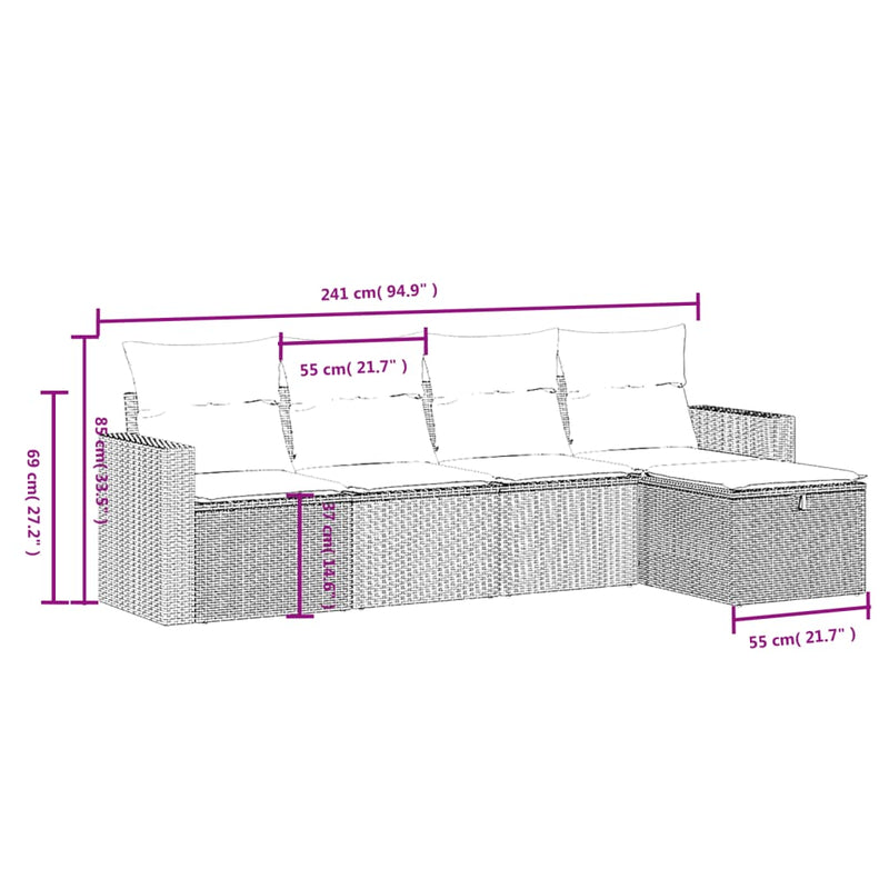 Set canapele de grădină, 5 piese, cu perne, bej, poliratan