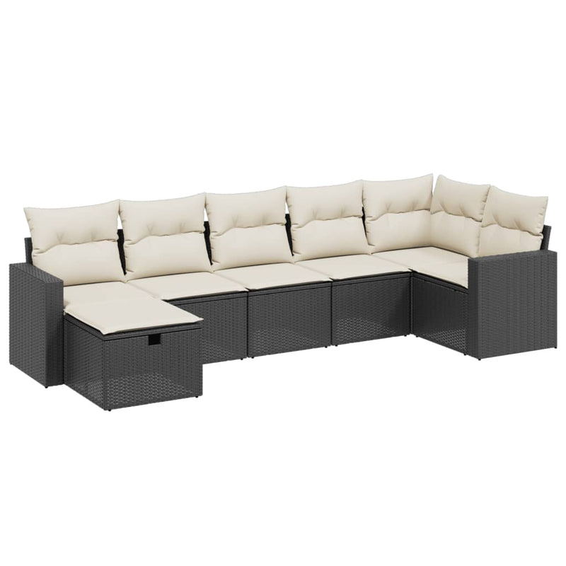 Set canapele de grădină cu perne, 7 piese, negru, poliratan