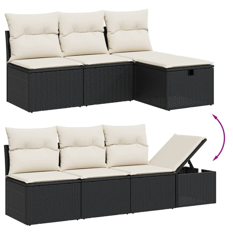 Set canapele de grădină cu perne, 7 piese, negru, poliratan