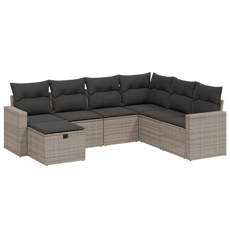 Set canapele de grădină, 7 piese, cu perne, gri, poliratan