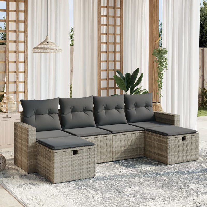 Set canapele de grădină cu perne, 6 piese gri deschis poliratan