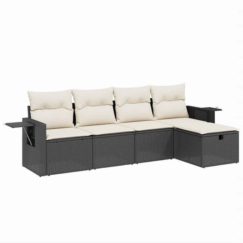 Set mobilier de grădină cu perne, 5 piese, negru, poliratan
