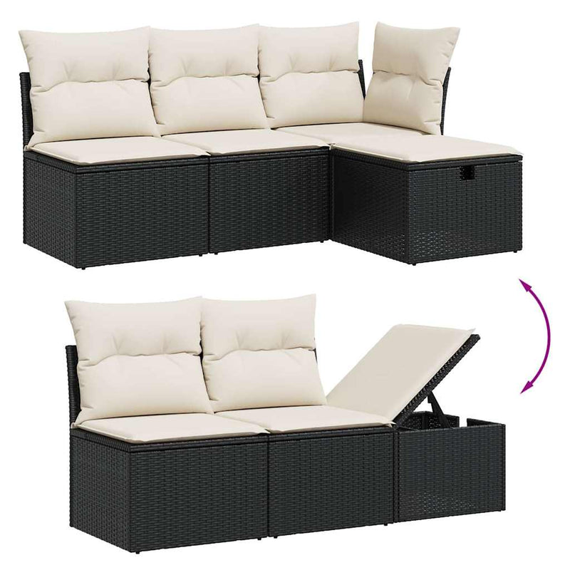 Set mobilier de grădină cu perne, 5 piese, negru, poliratan
