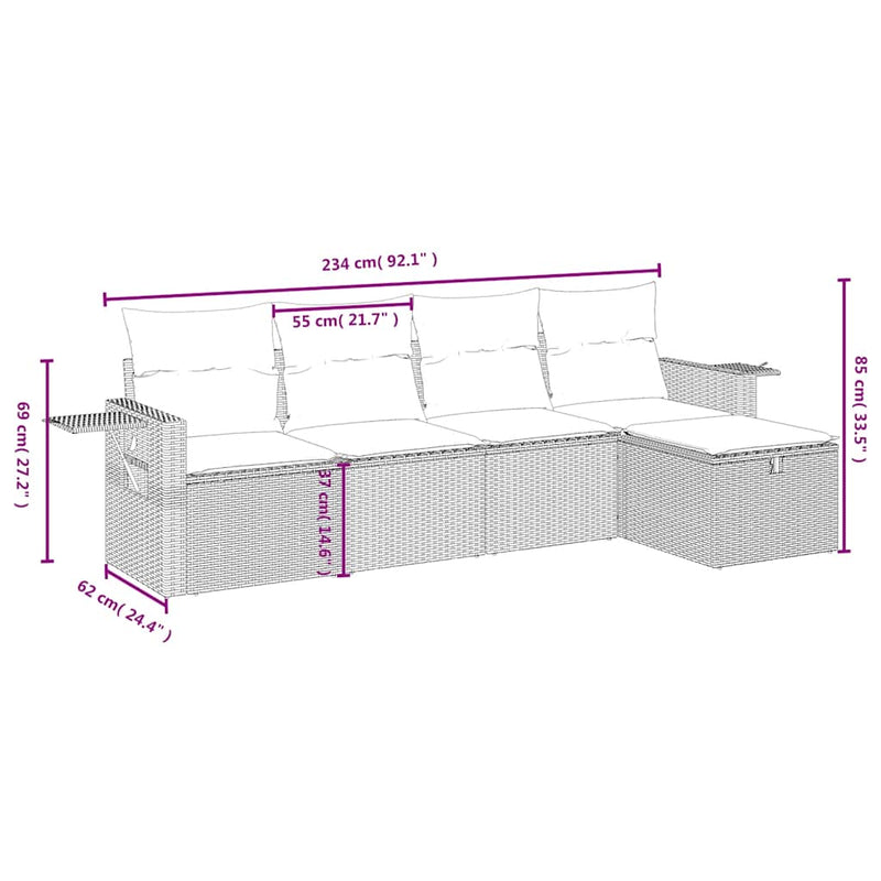 Set mobilier de grădină cu perne, 5 piese, negru, poliratan
