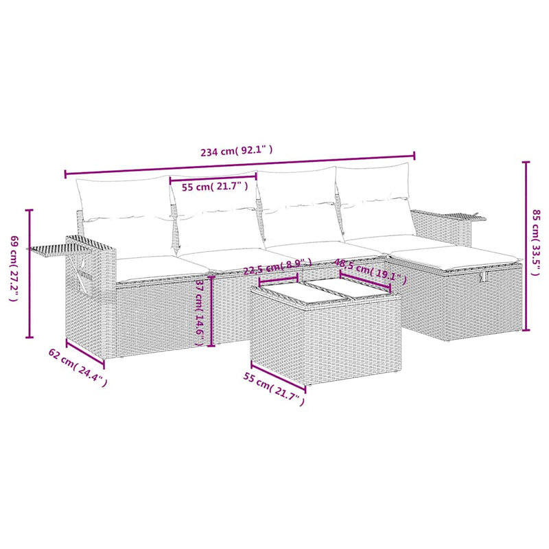 Set mobilier de grădină cu perne, 6 piese, negru, poliratan