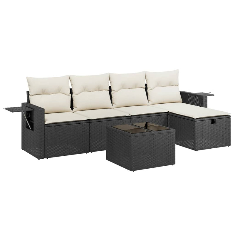 Set mobilier de grădină cu perne, 6 piese, negru, poliratan