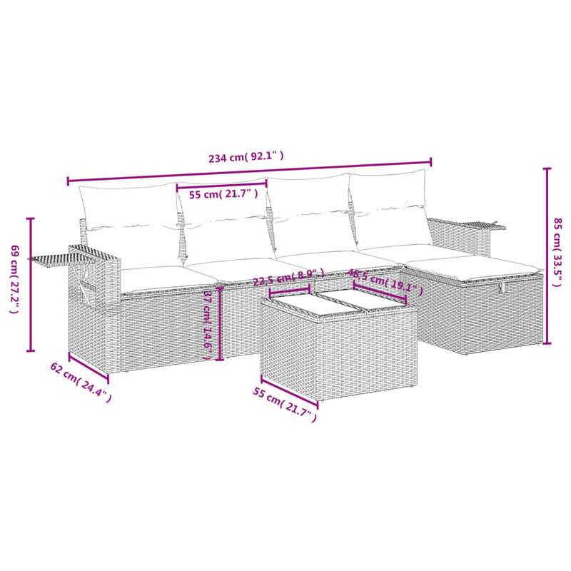 Set mobilier de grădină cu perne, 6 piese, negru, poliratan