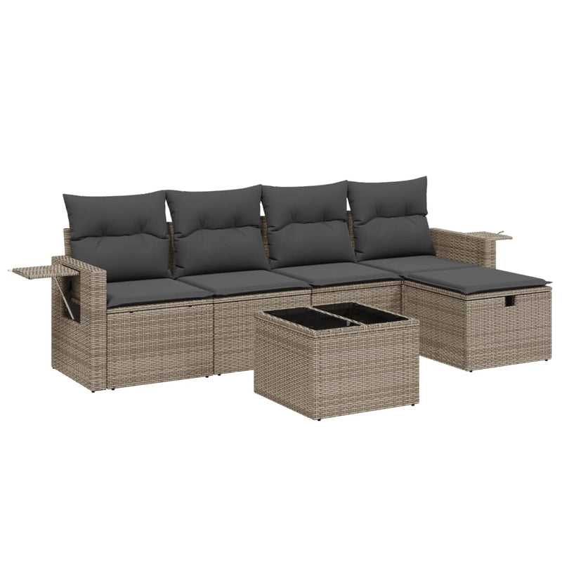 Set mobilier grădină cu perne, 6 piese, gri, poliratan