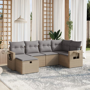 Set canapele de grădină, 6 piese, cu perne, bej, poliratan