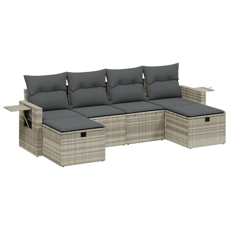 Set canapele de grădină cu perne, 6 piese gri deschis poliratan