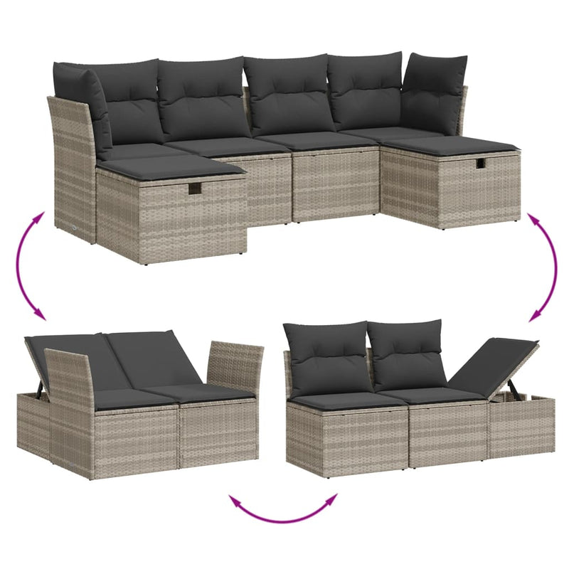 Set canapele de grădină cu perne, 6 piese gri deschis poliratan