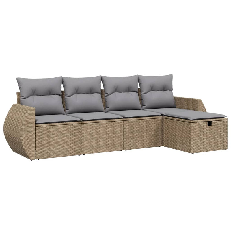 Set canapele de grădină, 5 piese, cu perne, bej, poliratan