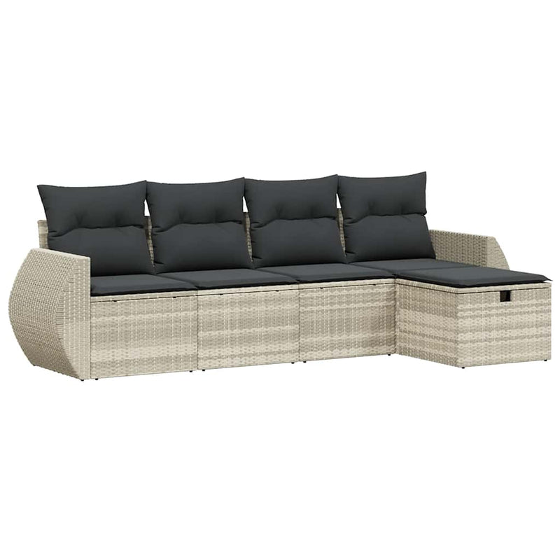Set canapele de grădină cu perne, 5 piese gri deschis poliratan